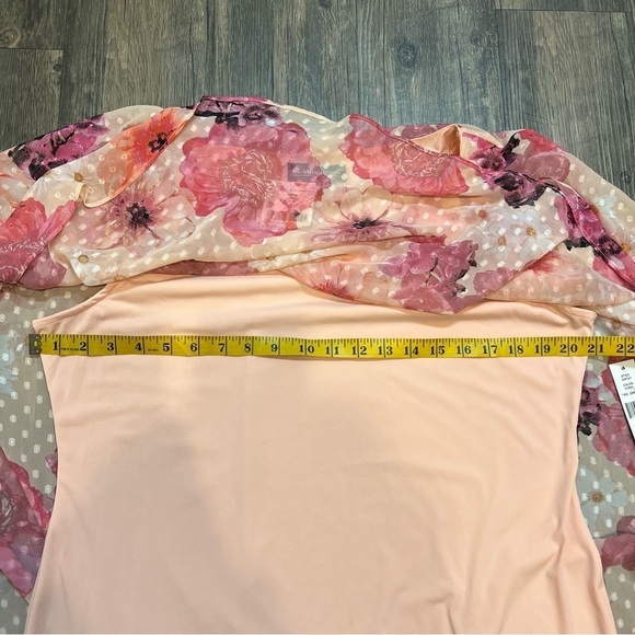 NWT Glamour Night Womens Midi Dress Pink Overlay Cape Floral Short Sleeve Size16 - Picture 10 of 11